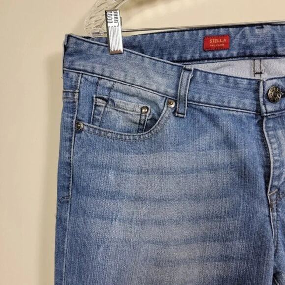 Express Jeans Stella Fit &‎ Flare Distressed Blue Jeans Womans Size 12L - Picture 3 of 15